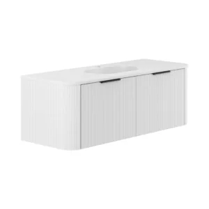 Lola Matte Minka Curved Satin White 1200 Wall-Hung Vanity 1TH